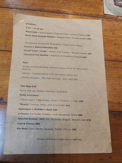 Menu at Salt Water Cafe, Mumbai, Annexe