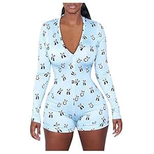 Women's Shorts Jumpsuits Catsuit Long Sleeve Slim Rompers Panda Ptint ...
