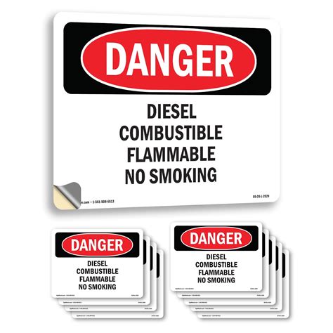 Diesel Combustible Flammable No Smoking OSHA Danger Vinyl Decal Label 7 ...