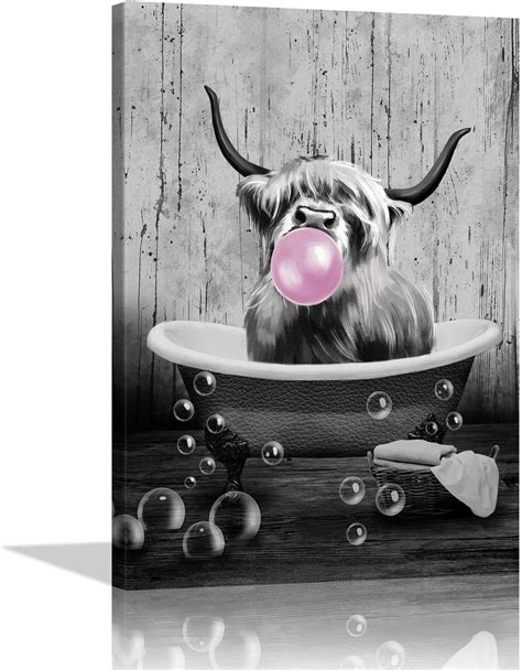 Buy KALAWA Highland Cow Bathroom Pictures Wall Decor Funny Black and ...