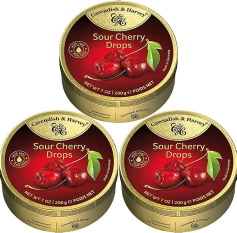 Cavendish & Harvey Sour Cherry Hard Candy Drops 3 Pack 7 oz each with ...