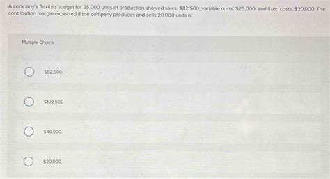 Solved: A company's flexible budget for 25,000 units of production ...