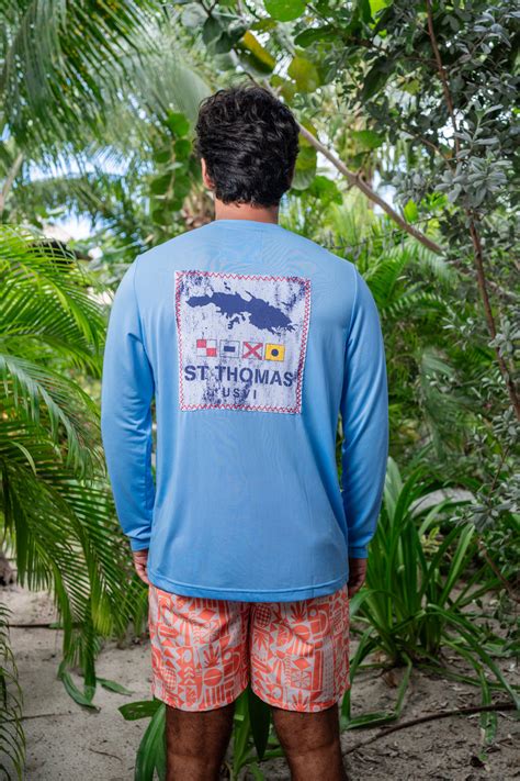 St Thomas Flag Patch UPF50 Shirt - Serenity Blue - HIHO