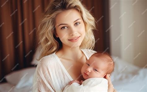 Portrait of pretty woman holding a newborn baby | Premium AI-generated ...