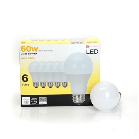 Utilitech 60-Watt EQ A19 Warm White Medium Base (e-26) LED Light Bulb ...