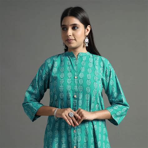 Buy Akola Block Printed Cotton A-Line Long Kurta Online l iTokri.com ...