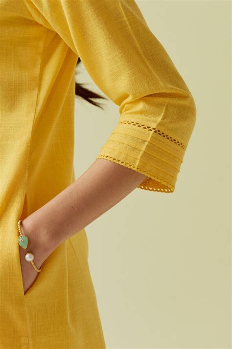 Buy Yellow Handcrafted Straight Gauze Slub Kurta for Women | Officewear ...