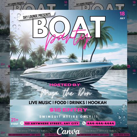 Boat Parrty Flyer, Boat Yacht Invitation, Editable Template, Canva ...