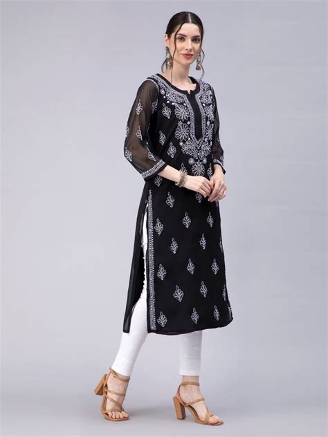 Seva Chikan Hand Embroidered Georgette Chikankari Kurta With Matching