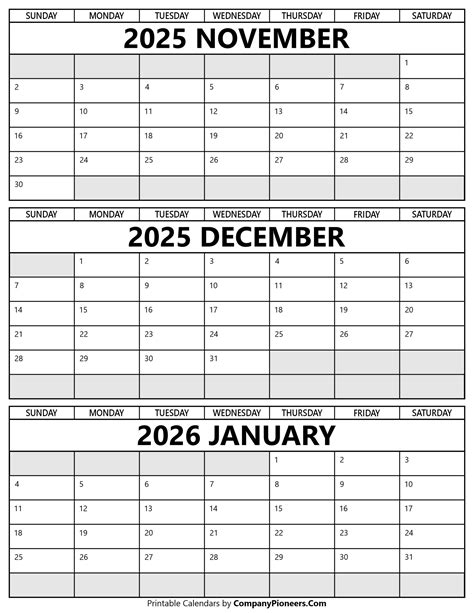 November December 2025 January 2026 Calendar | Printable Calendar 2025