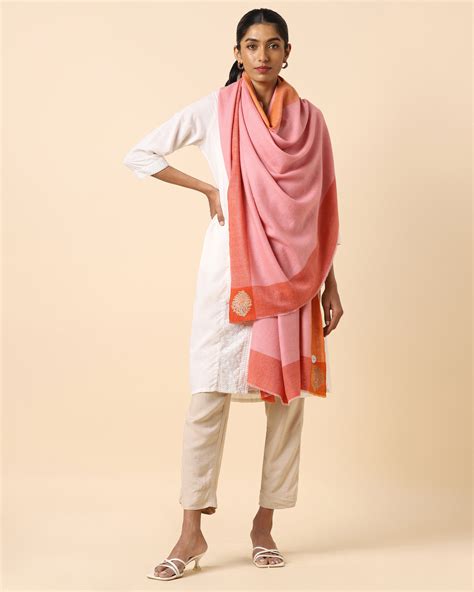 Rekha Sozni Embroidery Pashmina Shawl - Light Pink