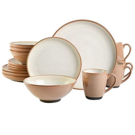 Gibson Elite 99841.16RM Serene Fountain Stripe Dinnerware Set, Taupe ...