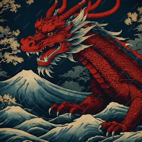 Premium Photo | A traditional japanese painting of a red dragon