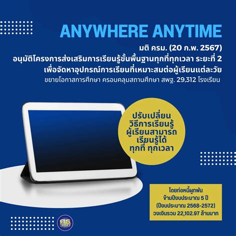 ครม.อนุมัติโครงการส่งเสริมการเรียนรู้ขั้นพื้นฐานทุกที่ทุกเวลา ระยะที่ 2 ...