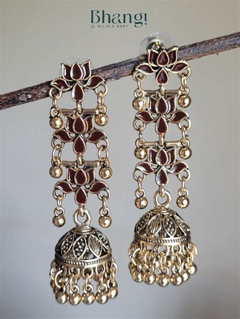 Lotus Jhumka Earrings - Brown – Bhangi Jewels