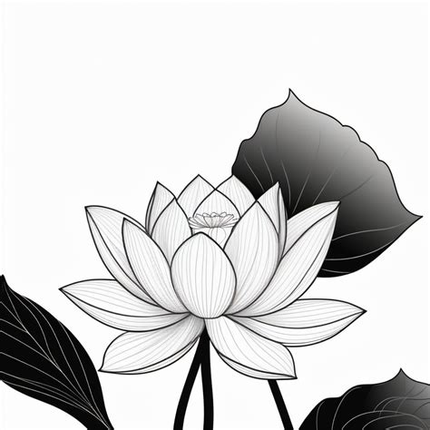 a single lotus flower in black and white in japanese style Prompts ...