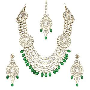 Buy I Jewels Gold Plated Traditional Multi Layered Pearl Kundan Bridal ...
