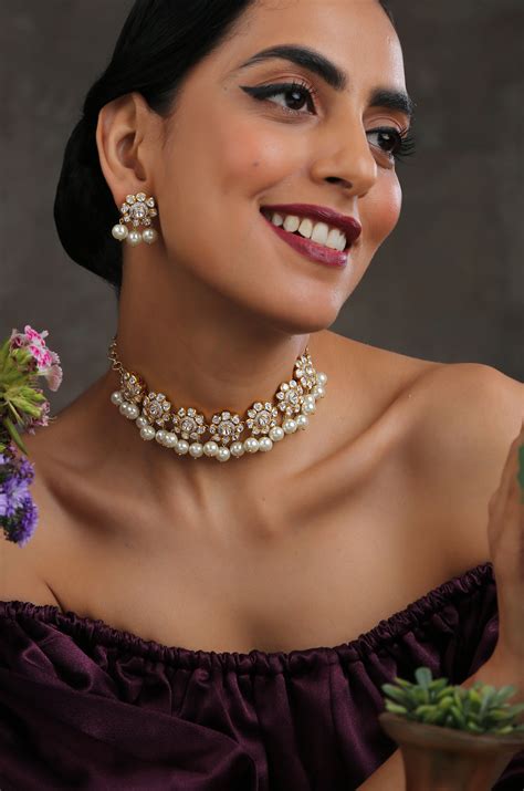 Yejide Polki Silver Choker Necklace Set – Paisley Pop Shop