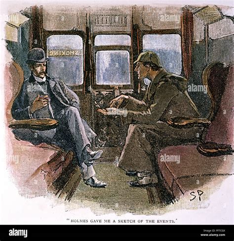 SHERLOCK HOLMES /nand Dr. John Watson in a corner of a first-class ...