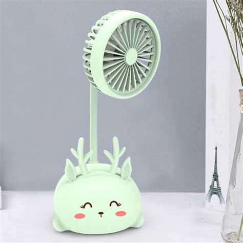 Student Desktop Learning Cute Cartoon Mini Fan, Style:Fawn (Green ...