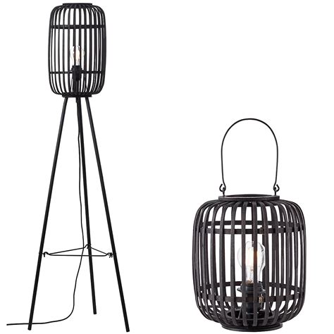 Standing Floor & Table Lamp Set - Dark Stained Bambo Framed Shade ...