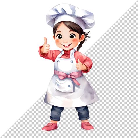 Premium PSD | Cute little chef girl gives enthusiastic thumbs up ...