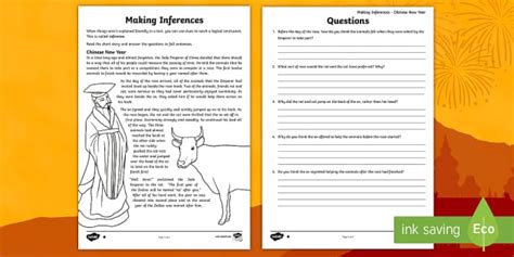 Chinese New Year: Making Inferences Worksheet / Worksheet
