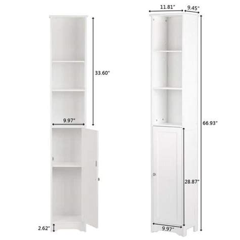 One Door & Three Layers Bathroom Cabinet White - 11.81" x 9.45" x 66.93 ...