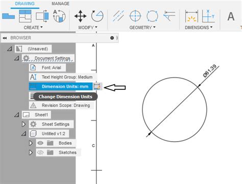How to change Dimension units in Fusion Drawing