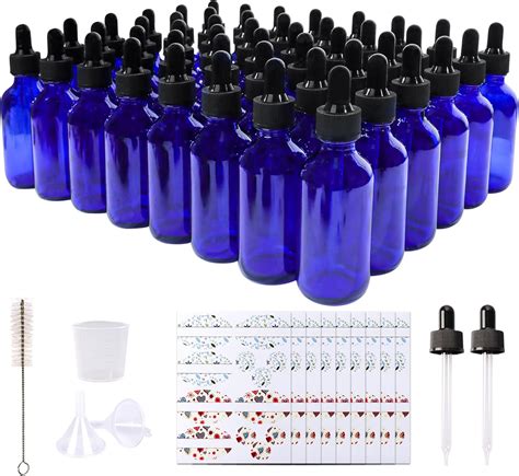 Amazon.com: Comrzor 48 Pack 2oz Cobalt Blue Glass Bottles with Glass ...