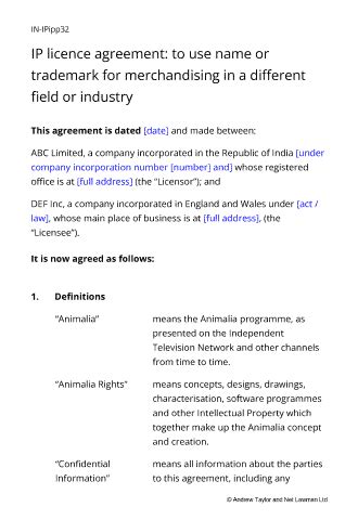 Merchandising Licence Agreement: To Use Name Or Trademark