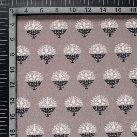Fossil Grey And Black Booti Pattern Digital Print Linen Textured Fabri ...