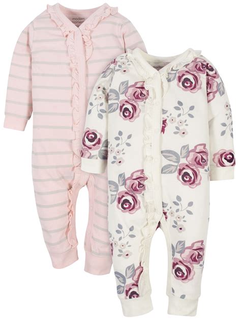 Modern Moments by Gerber Baby Girl Coveralls, 2-Pack, Newborn-12 Months ...