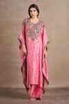 Buy Pink Pure Silk Embroidered Dori V-neck Floral Kaftan With Draped ...