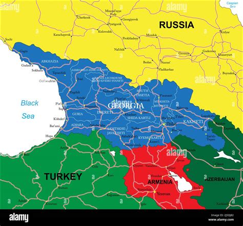 Highly detailed vector map of Georgia with administrative regions, main ...