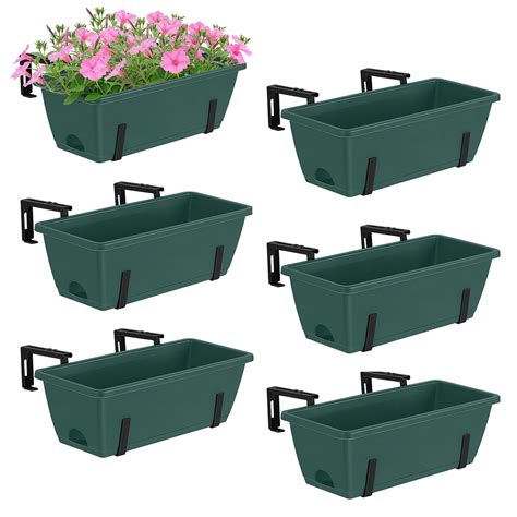 YBING Window Deck Railing Planter Box for Outdoor 6 Pack Deck Railing ...