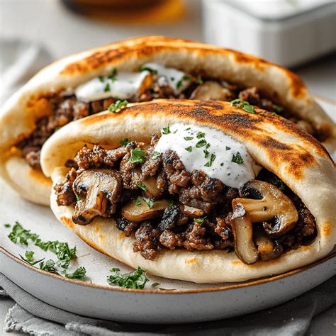 Irresistible Cheesy Beef and Mushroom Pita Pockets Recipe