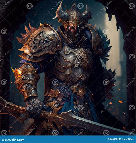 A Stern Knight in Heavy Armor in the Style of Fantasy Stock Illustration - Illustration of glove ...