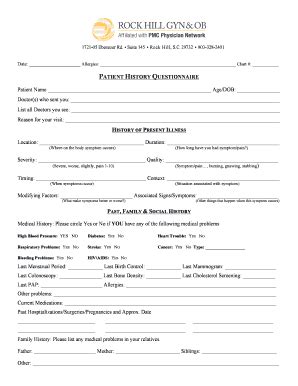 Fillable Online Patient History Questionnaire - Rock Hill GYN & OB ...