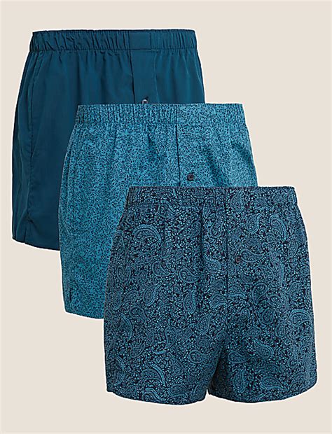 Buy 3pk Pure Cotton Assorted Woven Boxers at Marks & Spencer