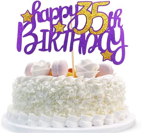 Buy Sunny ZX Gold Glitter Happy 35th birthday cake topper, purple 35 ...