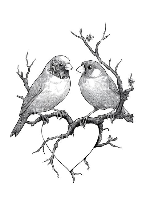 Two Songbirds Branch Tattoo Design – Tattoos Wizard Designs
