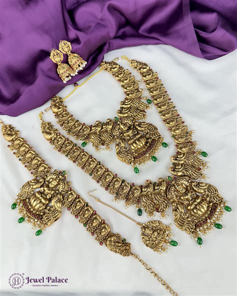 Traditional Gold Plated With Beautiful Pearl Semi Bridal Temple Jewell ...
