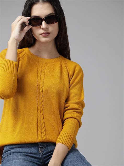 Roadster Women Mustard Yellow Cable Knit Pullover - Price History