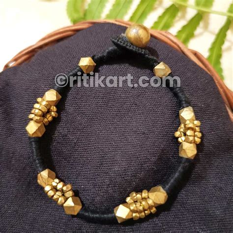 Tribal Dhokra Bracelet with Small and Large Brass Beads- Ritikart