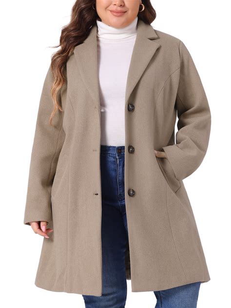 Agnes Orinda Women's Plus Size Coat Notched Lapel Single Breasted Long ...