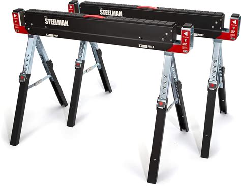Buy Steelman Adjustable Height Work Table Folding Sawhorses, Set of Two ...