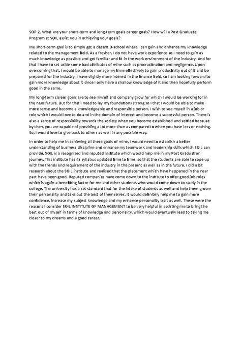 SOP 2 - Short-term and Long-term Career Goals for SOIL Program - Studocu