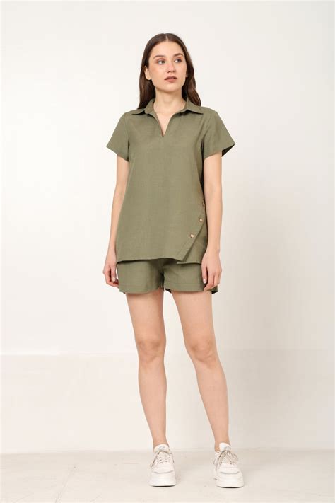 Military Green Linen shirt shorts set – Hapfab