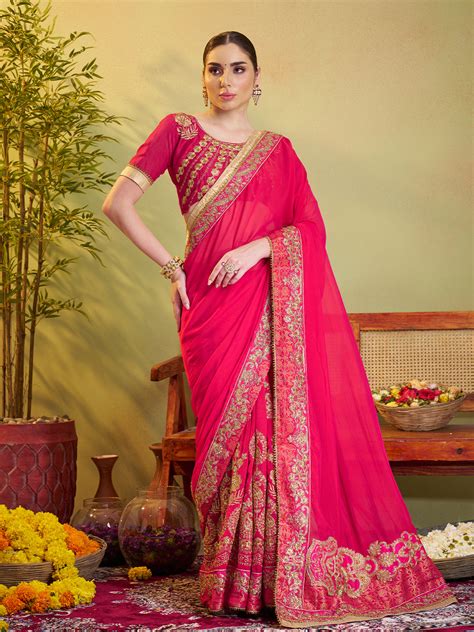 Buy Pink Embroidered Work Designer Silk Saree 91829 Online | Karagiri